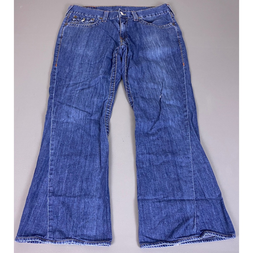 True Religion Joey Blue Flared Jeans Men's Size 36x33 Made in USA Medium Wash